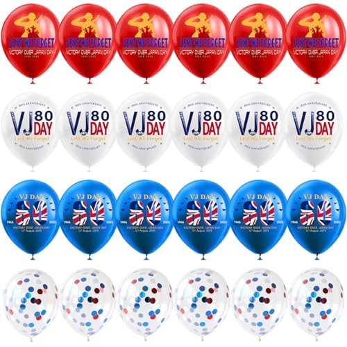 VJ Day 80 Jahre Jubiläum Ballon, 24 Stück Latexballons, 12 Zoll 2025 VJ Day Ballons, für Gedenktag Indoor Outdoor Street Garden Party Dekorationen VJ Day 80 Jahre Jubiläum Ballon, 24 Stück Latexballons, 12 Zoll 2025 VJ Day Ballons, für Gedenktag Indoor Outdoor Street Garden Party Dekorationen von HJYODY