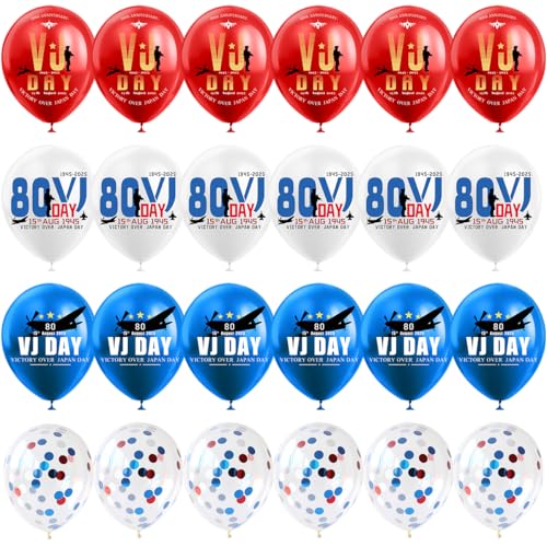 VJ Day 80 Jahre Jubiläum Ballon, 24 Stück Latexballons, 12 Zoll 2025 VJ Day Ballons, für Gedenktag Straße Indoor Outdoor Garten Party Dekorationen VJ Day 80 Jahre Jubiläum Ballon, 24 Stück Latexballons, 12 Zoll 2025 VJ Day Ballons, für Gedenktag Straße Indoor Outdoor Garten Party Dekorationen von HJYODY