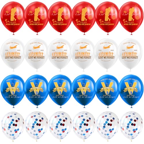 VJ Day 80 Jahre Jubiläum Ballon, 24 Stück Latexballons, 30,5 cm 2025 VJ Day Ballons, für Straßengarten Indoor Outdoor Remembrance Day Party Dekorationen VJ Day 80 Jahre Jubiläum Ballon, 24 Stück Latexballons, 30,5 cm 2025 VJ Day Ballons, für Straßengarten Indoor Outdoor Remembrance Day Party Dekorationen von HJYODY