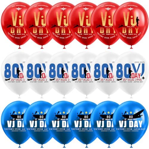 VJ Day 80th Anniversary Balloon, 18 Stück Latexballons, 12 Zoll 2025 VJ Day Ballons, für Gedenktag Straße Indoor Outdoor Garten Party Dekorationen VJ Day 80th Anniversary Balloon, 18 Stück Latexballons, 12 Zoll 2025 VJ Day Ballons, für Gedenktag Straße Indoor Outdoor Garten Party Dekorationen von HJYODY