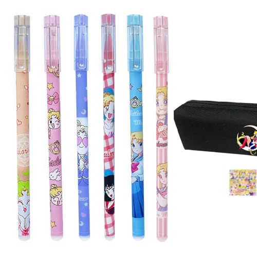 HJYZY 31 Stk Moon Girl Gelstift Niedliche Anime-Bleistiftbeutel-Seemann-Aufkleber Kugelschreiber Schwarze Tinte 0,5 mm Schulmaterial für Mädchen von HJYZY