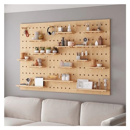 HJZALMI Stecktafel Wand Lochplatte, Holz-Steckbrett, DIY-Aufbewahrungs- Und Anzeigetafeln, Dekorative Wandhakenleiste, Stecktafel-Kombi-Set(Braun,B) von HJZALMI
