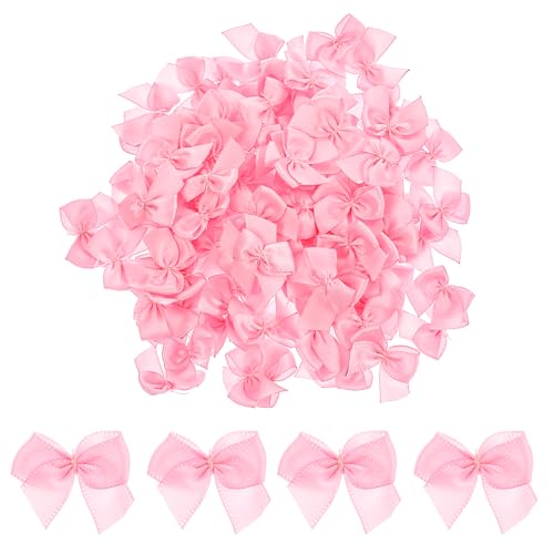 HJZHII 100 Stück Satinschleifen, 3x2 cm Kleine Satinband Schleifen für DIY Handwerk Blumen Applikationen Hochzeit Taufe Kommunion Streudeko und Deko Projekte(Rosa) von HJZHII