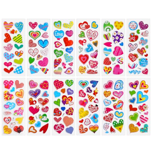 HJZHII 12 Blatt Sticker Kinder, 200 Stück Aufkleber Kinder 3d Herz Sticker Zum Herzen Gesicht Buchstaben Buchstaben Obst Tier Aufkleber DIY für Jungen Mädchen Basteln Scrapbooking(A) von HJZHII