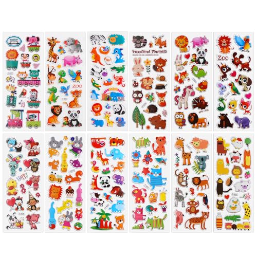 HJZHII 12 Blatt Sticker Kinder, 200 Stück Aufkleber Kinder 3d Herz Sticker Zum Herzen Gesicht Buchstaben Buchstaben Obst Tier Aufkleber DIY für Jungen Mädchen Basteln Scrapbooking(D) von HJZHII