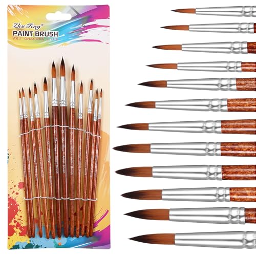 HJZHII 12 Stück Künstlerpinsel Pinsel Set, Nylonhaar Künstler Acrylpinsel Pinsel acrylfarbe Satz Acrylpinsel Aquarellpinsel Set für Ölgemälde Aquarell Acryl von HJZHII