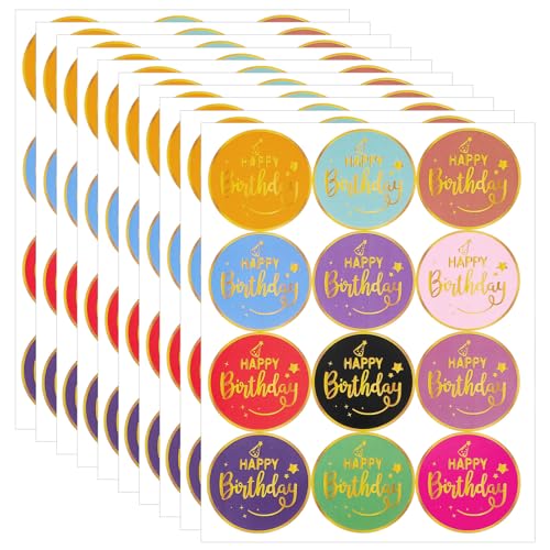 HJZHII 120 Stück Happy Birthday Aufkleber, 2 inch Rund Aufkleber Geburtstag Geburtstagsaufkleber Alles Gute zum Geburtstag Stickers für Geschenktüten Geburtstagskarten Umschlagsiegel von HJZHII