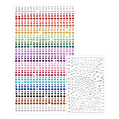 HJZHII 1250 Stück 14 Farben Gesichtssteine, Glitzersteine Selbstklebend Flache Strass Aufkleber Gesichtsjuwelen Deko Kristalle Diamanten Für Frauen Und Mädchen Körper Make Up Basteln Festival Party von HJZHII