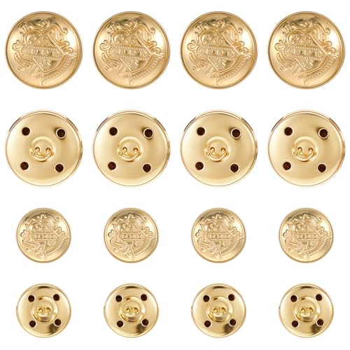 HJZHII 16 Stück Blazerknöpfe aus Metall, Vintage antike Knöpfe Runde Form Ersatz Nähknopf für Frauen Männer Heimwerken Jacke Jeans Hose Mantel Uniform Anzüge, 18 mm und 25 mm(Gold) von HJZHII