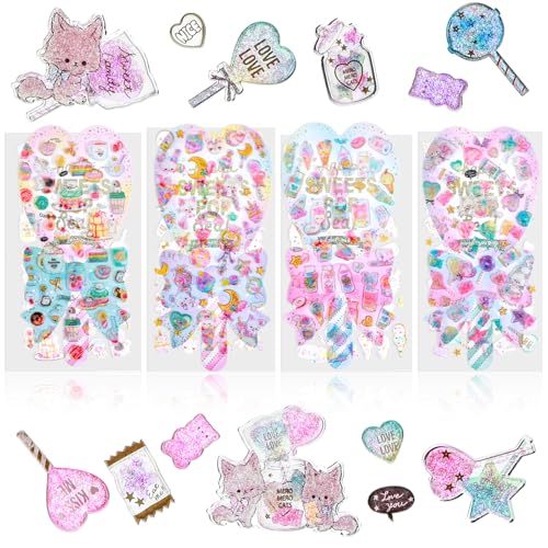 HJZHII 4 Blätter 3D Aufkleber für Kinder,3D Sticker Puffy Aufkleber für Mädchen,Geschwollene Stickers Glitzer Aufkleber Niedlich Kinderaufkleber Tiere Eiscreme Süßigkeiten Kawaii für Scrapbooking Y2K HJZHII 4 Blätter 3D Aufkleber für Kinder,3D Sticker Puffy Aufkleber für Mädchen,Geschwollene Stickers Glitzer Aufkleber Niedlich Kinderaufkleber Tiere Eiscreme Süßigkeiten Kawaii für Scrapbooking Y2K von HJZHII