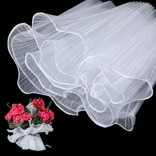 HJZHII 4 Yards Geschenkpapier Hochzeit, Zerknittertes Gewelltes Netzgarn, Blumenstraußpapier, Blumensträuße, Blumenverpackungsnetz für Blumensträuße, Hochzeitstag, DIY Blumenladen(Weiß) von HJZHII