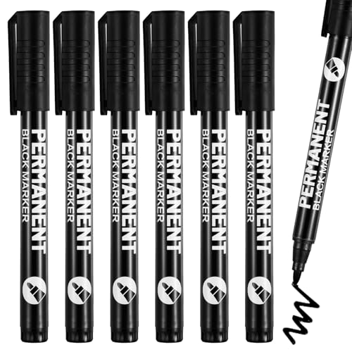 HJZHII 6 Stück Acrylstifte Weiße Permanentmarker, Rundspitze Marker Lackstift Wasserfest und Schnell Trocknend Acryl Stift für Kleidung Kritzeleien Stein Metall Glas Holz Reifen Malerei (Schwarz) von HJZHII