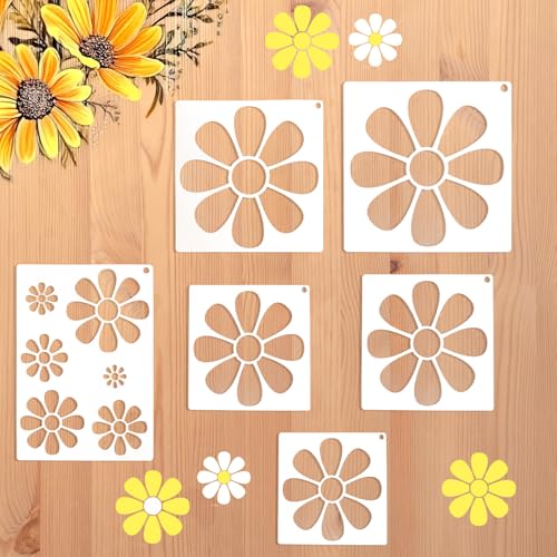 HJZHII 6 Stück große Blumenschablonen, wiederverwendbar, Blumen-Gänseblümchen, Malschablone, Kunststoff, Gänseblümchen, Wandmalerei-Schablone für Holz, Leinwand, Stoff, Möbel, Papier, DIY Handwerk HJZHII 6 Stück große Blumenschablonen, wiederverwendbar, Blumen-Gänseblümchen, Malschablone, Kunststoff, Gänseblümchen, Wandmalerei-Schablone für Holz, Leinwand, Stoff, Möbel, Papier, DIY Handwerk von HJZHII