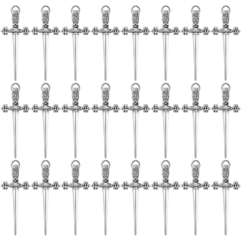 HJZHII 60 Stück Antik-Silber-Schwert-Anhänger, Gothic-Schwert-Lesezeichen, Charms, Legierung, Dolch-Anhänger, kleine Metall-Dolche, Dekoration, Metall, DIY, Schmuckherstellung, Punk-Ohrring-Charm HJZHII 60 Stück Antik-Silber-Schwert-Anhänger, Gothic-Schwert-Lesezeichen, Charms, Legierung, Dolch-Anhänger, kleine Metall-Dolche, Dekoration, Metall, DIY, Schmuckherstellung, Punk-Ohrring-Charm von HJZHII