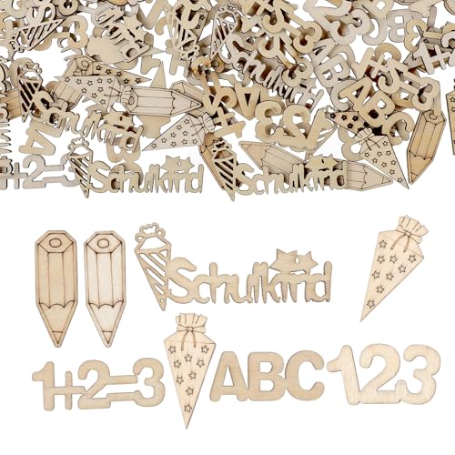 HJZHII 60 Stück Holz Einschulung Deko,Schulanfang Deko Einschulung,Hölzern Schulkind Streudeko Konfetti Tischdekoration für Junge Mädchen Kinderzimmer Deko Gartenparty(60) von HJZHII