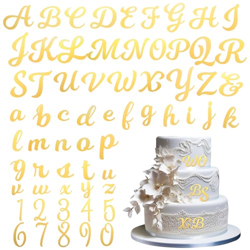 HJZHII 64 Stück Tortendeko Buchstaben, Acryl Spiegelbuchstaben Buchstaben für Torte Zahlen 0-9 und A-Z Großbuchstaben Kleinbuchstaben Set Kuchenbuchstaben für Geburtstag Hochzeits Party(Gold) von HJZHII