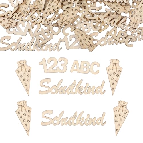 HJZHII 75 Stück Holz Einschulung Deko,Schulanfang Deko Einschulung,Hölzern Schulkind Streudeko Konfetti Tischdekoration für Junge Mädchen Kinderzimmer Deko Gartenparty(75) von HJZHII