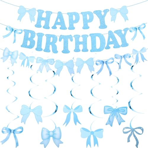 HJZHII Blaue Schleife Party Dekorationen Kit, Glitzer Schleife Girlande Hängende Wirbel Banner Set Schleifen Girlande Party Dekoration Kokette Thema Dekor für Frauen Mädchen Geburtstag HJZHII Blaue Schleife Party Dekorationen Kit, Glitzer Schleife Girlande Hängende Wirbel Banner Set Schleifen Girlande Party Dekoration Kokette Thema Dekor für Frauen Mädchen Geburtstag von HJZHII
