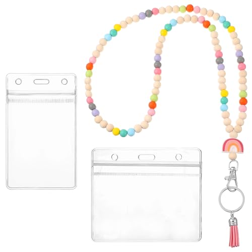HJZHII Lehrer-Schlüsselband mit Ausweishalter, Holzperlen, einziehbares Schlüsselband, bunte Holzperlen, personalisierte Schlüsselbänder für Schlüssel, Ausweise, Krankenschwestern, Kreuzfahrtkarten von HJZHII
