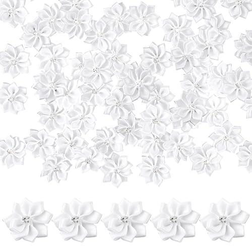 HJZHII Satinband-Blumen, 3,8 cm, weiße Strass-Blumenapplikationen, Mini-Band, Blumen zum Basteln, Strass-Applikation für Heimdekoration, Basteln, Hochzeit, Party, Geschenkverpackung, 50 Stück HJZHII Satinband-Blumen, 3,8 cm, weiße Strass-Blumenapplikationen, Mini-Band, Blumen zum Basteln, Strass-Applikation für Heimdekoration, Basteln, Hochzeit, Party, Geschenkverpackung, 50 Stück von HJZHII