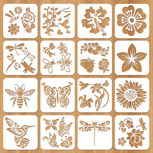 HJZHII Schablonen zum Malen, 13 cm große Kunststoff-Schablonen auf Holz, Stoff, Wandpapier, wiederverwendbar, Schmetterling, Vogel, Malschablonen für DIY-Kunst, Heimdekoration, Tierblumen von HJZHII
