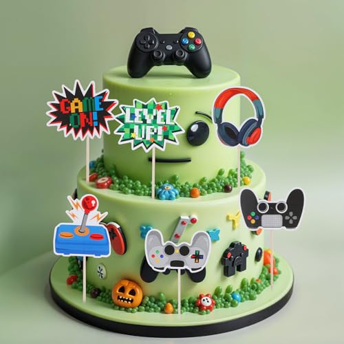 HJZHII Videospiel Tortendeko Geburtstag,Videospiel Cupcake Topper, Spielkonsolen Themen Kuchenaufsatz Happy Birthday Kuchen Deko Gaming Cake Topper für Junge Mädchen Kindergeburtstag Spiel Thema von HJZHII