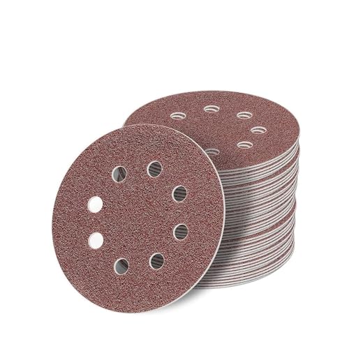 100 X HKB® Schleifscheiben ø 125mm 8-Loch Klett für Exzenter-Schleifgeräte Korn 60 Korund Profi-Qualität für verschiedene Oberflächen universell von HKB