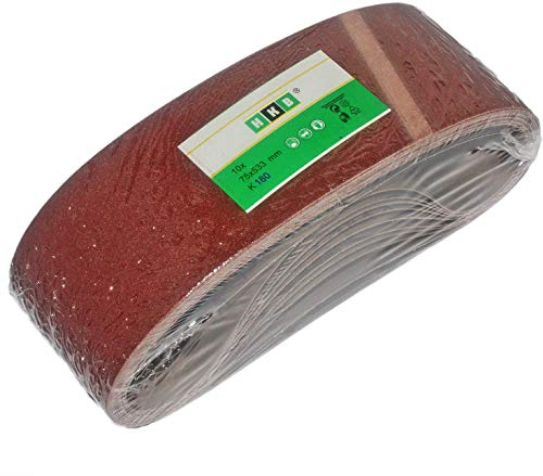 HKB ® 50 Stück Schleifbänder 75x533 mm K180 für Bandschleifmaschinen, feiner Schliff, hochwertige Profi-Qualität, 15294 von HKB