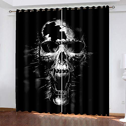 HKDGHTHJ Ösen Gardinen 132 X 210 cm Totenkopf Schwarz Horror Blickdichte Gardinen Verdunkelungsvorhang - Lichtundurchlässige Vorhang Mit Ösen 3D Gedruckt Polyester Vorhänge Für Schlafzimmer Geräuschr von HKDGHTHJ