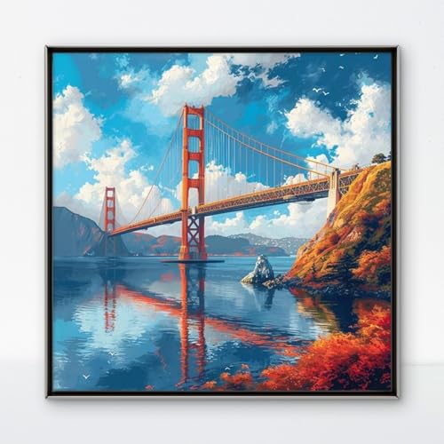 HKLIOPU Kreuzstich-Set für Erwachsene, Goldene Torbrücke, 11-fädiges gedrucktes Kreuzstich-Set, geprägte Sticksets für Erwachsene, Wandkunst, Heimdekoration, 40 x 40 cm von HKLIOPU