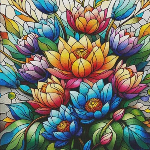 HKLIOPU Kreuzstich Stickpackung 11CT Sticken Set Blumen Erwachsene Kreuzstich,DIY Stickbilder Vorgedruckt Kreuzstich für Anfänger Home Decor 40x40cm (LZ189) von HKLIOPU