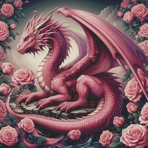 HKLIOPU Kreuzstich Stickpackung 11CT Sticken Set Rosa Drache Erwachsene Kreuzstich,DIY Stickbilder Vorgedruckt Kreuzstich für Anfänger Home Decor 40x40cm (LZ184) von HKLIOPU