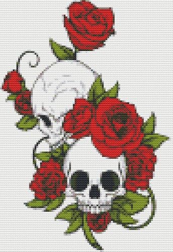 HKLIOPU Kreuzstich Stickpackung 11CT Sticken Set Rosen und Totenkopf Erwachsene Kreuzstich,DIY Stickbilder Vorgedruckt Kreuzstich für Anfänger Home Decor 30x40cm (LZ186) von HKLIOPU