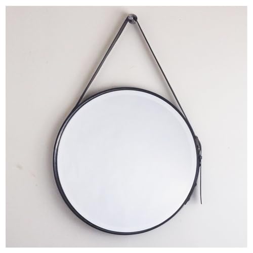 HKLJHCVA-OU Badezimmer-Kosmetikspiegel, dekorativer Wandspiegel, Hängespiegel mit Lederband, Kleiner runder Spiegel zur Wanddekoration, Durchmesser 45 cm(Black,Diameter 80cm) von HKLJHCVA-OU