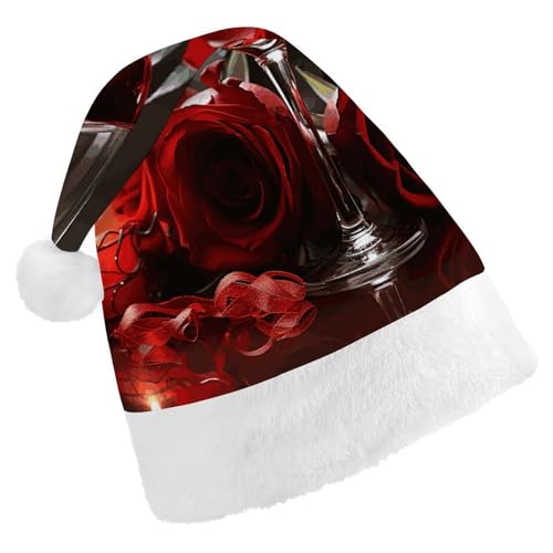 HKMNTGD Personalisierte Weihnachtsmannmütze, weicher Plüsch, Weihnachtsmannmütze, rote Rose, Weinglas und Kerze, bedruckt, Weihnachtsmützen für Erwachsene HKMNTGD Personalisierte Weihnachtsmannmütze, weicher Plüsch, Weihnachtsmannmütze, rote Rose, Weinglas und Kerze, bedruckt, Weihnachtsmützen für Erwachsene von HKMNTGD