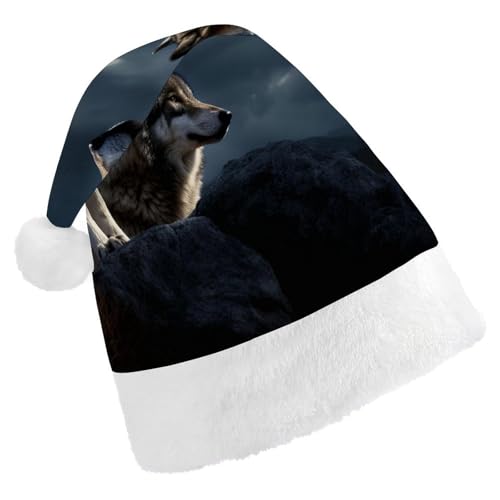HKMNTGD Personalisierte Weihnachtsmannmütze, weicher Plüsch, individuelle Weihnachtsmannmütze, Wölfe im Mondlicht, bedruckt, Weihnachtsmützen für Erwachsene HKMNTGD Personalisierte Weihnachtsmannmütze, weicher Plüsch, individuelle Weihnachtsmannmütze, Wölfe im Mondlicht, bedruckt, Weihnachtsmützen für Erwachsene von HKMNTGD