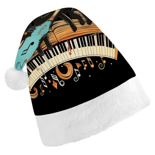 HKMNTGD Personalisierte Weihnachtsmannmütze, weicher Plüsch, individuelle Weihnachtsmannmütze, vier schwarze Katzen, die auf der Klaviertastatur liegen, bedruckt, Weihnachtsmützen für Erwachsene HKMNTGD Personalisierte Weihnachtsmannmütze, weicher Plüsch, individuelle Weihnachtsmannmütze, vier schwarze Katzen, die auf der Klaviertastatur liegen, bedruckt, Weihnachtsmützen für Erwachsene von HKMNTGD