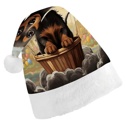 HKMNTGD Personalisierte Weihnachtsmannmütze, weicher Plüsch, personalisierbar, Dackel-Heißluftballon, bedruckt, Weihnachtsmützen für Erwachsene HKMNTGD Personalisierte Weihnachtsmannmütze, weicher Plüsch, personalisierbar, Dackel-Heißluftballon, bedruckt, Weihnachtsmützen für Erwachsene von HKMNTGD