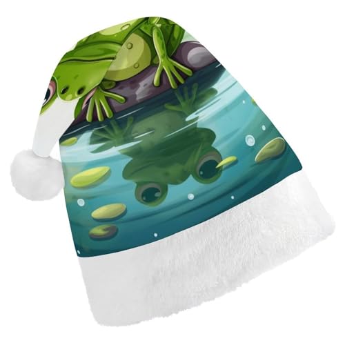 HKMNTGD Personalisierte Weihnachtsmannmütze, weicher Plüsch, personalisierbar, Frosch im Teich, bedruckte Weihnachtsmützen für Erwachsene HKMNTGD Personalisierte Weihnachtsmannmütze, weicher Plüsch, personalisierbar, Frosch im Teich, bedruckte Weihnachtsmützen für Erwachsene von HKMNTGD