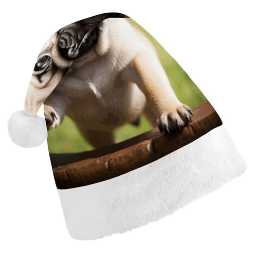HKMNTGD Personalisierte Weihnachtsmannmütze, weicher Plüsch, personalisierbar, Mops-Welpen, bedruckt, Weihnachtsmützen für Erwachsene HKMNTGD Personalisierte Weihnachtsmannmütze, weicher Plüsch, personalisierbar, Mops-Welpen, bedruckt, Weihnachtsmützen für Erwachsene von HKMNTGD