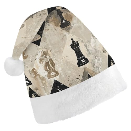 HKMNTGD Personalisierte Weihnachtsmannmütze, weicher Plüsch, personalisierbar, Schachfigur, braunes Muster, bedruckt, Weihnachtsmützen für Erwachsene HKMNTGD Personalisierte Weihnachtsmannmütze, weicher Plüsch, personalisierbar, Schachfigur, braunes Muster, bedruckt, Weihnachtsmützen für Erwachsene von HKMNTGD