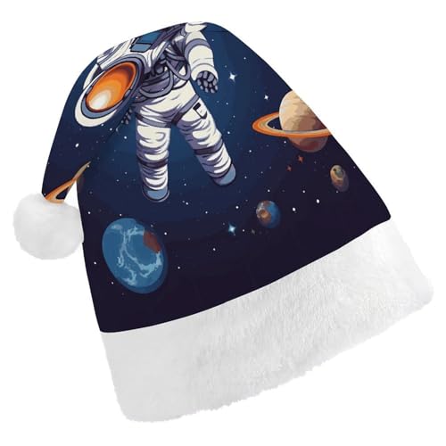 HKMNTGD Personalisierte Weihnachtsmannmütze, weicher Plüsch, personalisierbar, Weltraum-Astronauten-Druck, Weihnachtsmützen für Erwachsene HKMNTGD Personalisierte Weihnachtsmannmütze, weicher Plüsch, personalisierbar, Weltraum-Astronauten-Druck, Weihnachtsmützen für Erwachsene von HKMNTGD