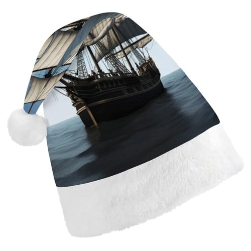 HKMNTGD Personalisierte Weihnachtsmannmütze, weicher Plüsch, personalisierbar, altes Segelschiff, bedruckt, Weihnachtsmützen für Erwachsene HKMNTGD Personalisierte Weihnachtsmannmütze, weicher Plüsch, personalisierbar, altes Segelschiff, bedruckt, Weihnachtsmützen für Erwachsene von HKMNTGD