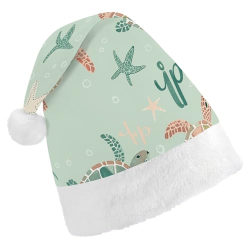 HKMNTGD Personalisierte Weihnachtsmannmütze, weicher Plüsch, personalisierbar, blaues Schildkrötenmuster, bedruckt, Weihnachtsmützen für Erwachsene HKMNTGD Personalisierte Weihnachtsmannmütze, weicher Plüsch, personalisierbar, blaues Schildkrötenmuster, bedruckt, Weihnachtsmützen für Erwachsene von HKMNTGD