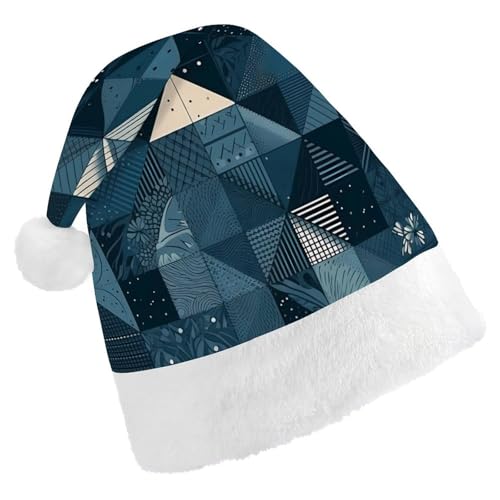 HKMNTGD Personalisierte Weihnachtsmannmütze, weicher Plüsch, personalisierbar, blaues geometrisches Muster, bedruckt, Weihnachtsmützen für Erwachsene HKMNTGD Personalisierte Weihnachtsmannmütze, weicher Plüsch, personalisierbar, blaues geometrisches Muster, bedruckt, Weihnachtsmützen für Erwachsene von HKMNTGD