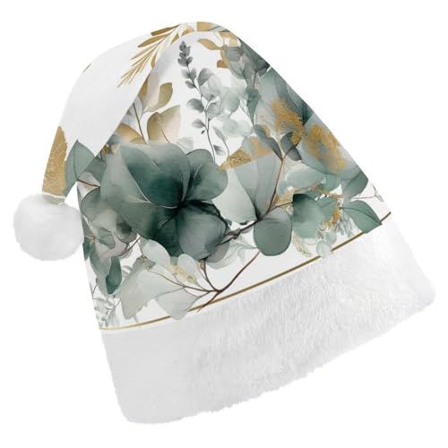 HKMNTGD Personalisierte Weihnachtsmannmütze, weicher Plüsch, personalisierbar, mit goldenen und grünen Blättern, bedruckt, Weihnachtsmützen für Erwachsene HKMNTGD Personalisierte Weihnachtsmannmütze, weicher Plüsch, personalisierbar, mit goldenen und grünen Blättern, bedruckt, Weihnachtsmützen für Erwachsene von HKMNTGD