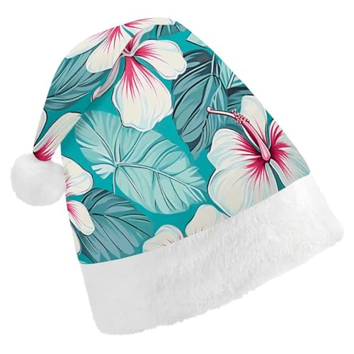 HKMNTGD Personalisierte Weihnachtsmannmütze, weicher Plüsch, personalisierbar, mit tropischen Hibiskusblumen, bedruckt, Weihnachtsmützen für Erwachsene HKMNTGD Personalisierte Weihnachtsmannmütze, weicher Plüsch, personalisierbar, mit tropischen Hibiskusblumen, bedruckt, Weihnachtsmützen für Erwachsene von HKMNTGD