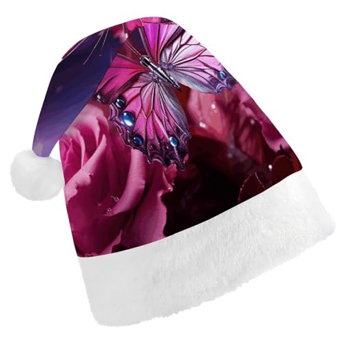 HKMNTGD Personalisierte Weihnachtsmannmütze, weicher Plüsch, personalisierbar, rosa Schmetterling bedruckt, Weihnachtsmützen für Erwachsene HKMNTGD Personalisierte Weihnachtsmannmütze, weicher Plüsch, personalisierbar, rosa Schmetterling bedruckt, Weihnachtsmützen für Erwachsene von HKMNTGD