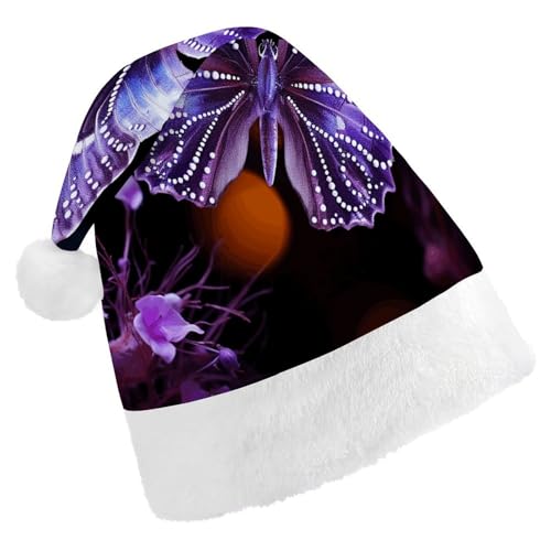 HKMNTGD Personalisierte Weihnachtsmannmütze, weicher Plüsch, personalisierbar, schöner lila Schmetterling bedruckt, Weihnachtsmützen für Erwachsene HKMNTGD Personalisierte Weihnachtsmannmütze, weicher Plüsch, personalisierbar, schöner lila Schmetterling bedruckt, Weihnachtsmützen für Erwachsene von HKMNTGD