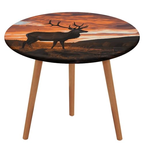 HKMNTGD Runde Tischdecke mit Gummizug, Motiv: Roter Hirsch, Stier, Elch, Sonnenuntergang, bedruckt, rund, für den Außenbereich, Terrassentisch, runde Tischdecke HKMNTGD Runde Tischdecke mit Gummizug, Motiv: Roter Hirsch, Stier, Elch, Sonnenuntergang, bedruckt, rund, für den Außenbereich, Terrassentisch, runde Tischdecke von HKMNTGD